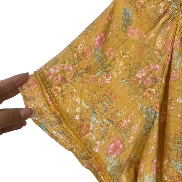 Wonderly Womens Mustard Yellow Boho Floral Blouse Size XL Short Ruffle V Neck - Picture 8 of 11